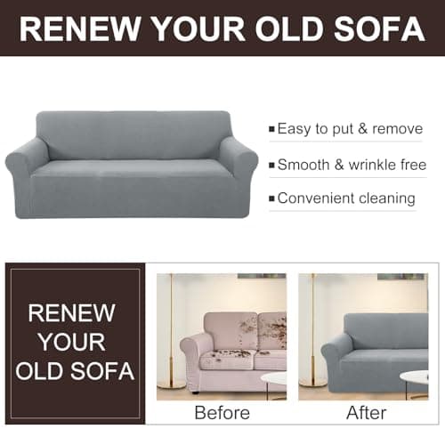 U-NICE HOME Grey Stretch Couch Cover for 3 Cushion Sofa Pet Friendly