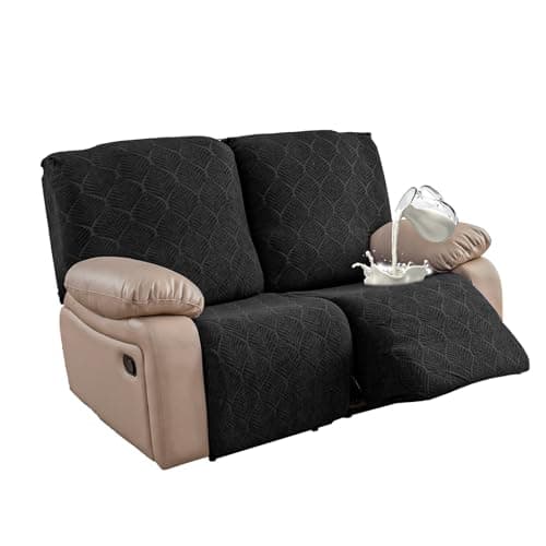 100% Waterproof Stretch Recliner Loveseat Cover, Washable Furniture Protector (Black, 2 Seater)
