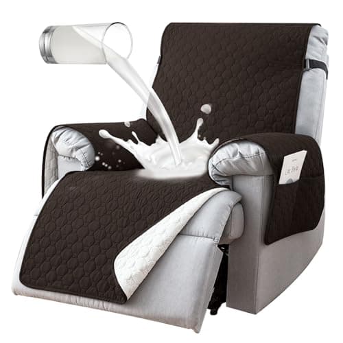 100% Waterproof Non-Slip Recliner Cover with 5 Pockets, Gray Blue — Chocolate
