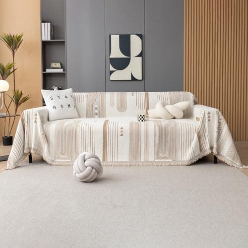 DREAMINGO Thickened Chenille Couch Cover, X-Large Brown, Multi-Use Dog and Cat Protector — B2# French Stripe Coffee