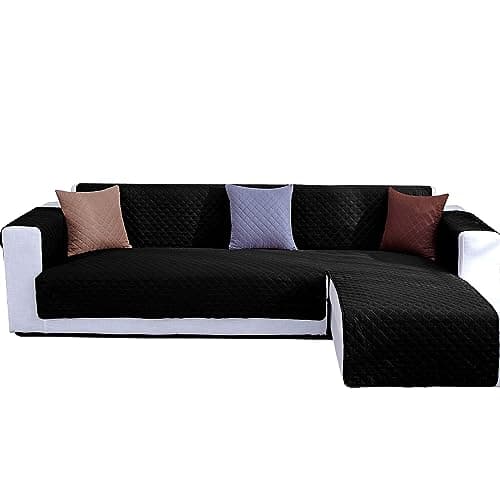 Medium Grey L Shape Chaise Couch Cover for Sectional Sofas — Black