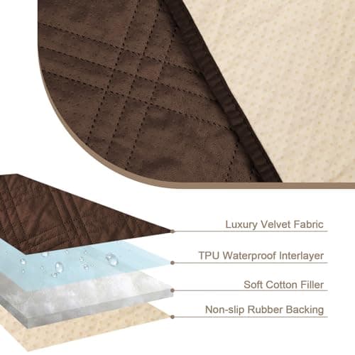Velvet Recliner Slipcover - Waterproof Recliner Cover for Dogs & Pets (Brown, 23)