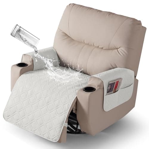 VANSOFY Dark Gray Recliner Chair Covers, 100% Waterproof & Non-Slip — Off White