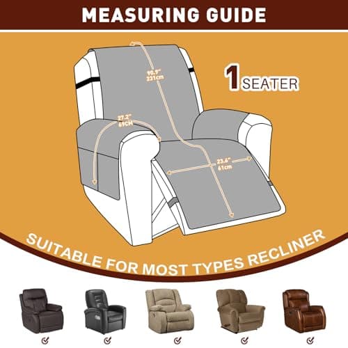 XINEAGE 100% Waterproof Recliner Chair Cover with Non-Slip Pockets (Coffee, 23.6")