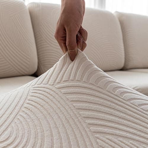 Stretchable Dark Gray Sofa Covers for Sectional and L-Shaped Couches — Ivory