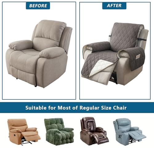 100% Waterproof Recliner Chair Cover with Elastic Band (Khaki, 28")