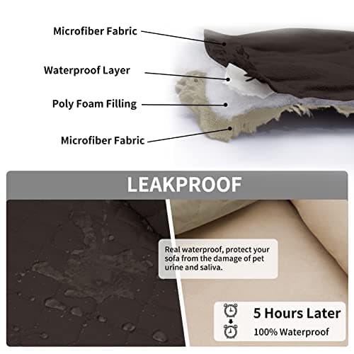 Waterproof L-Shape Sectional Couch Cover with Chaise for Pets (Large, Chocolate/Beige)