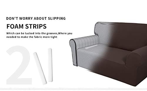 Chocolate Fleece Stretch Slipcover for Sofa, Non-Slip & Washable Couch Protector