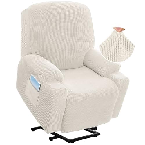 H.VERSAILTEX Grey Soft Thick Jacquard Stretch Recliner Cover with Side Pocket — Ivory