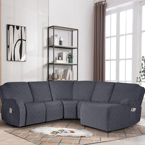 Oversized Chaise Couch Cover for L Shape Sofa with Pockets - Dark Gray