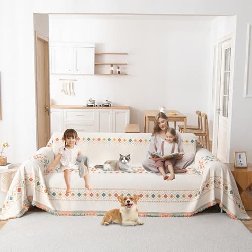 ROOMLIFE Reversible Sofa Covers for 3 Seat Reclining Futon - Washable Kids & Pet Protector 71"x134" — A#boho White