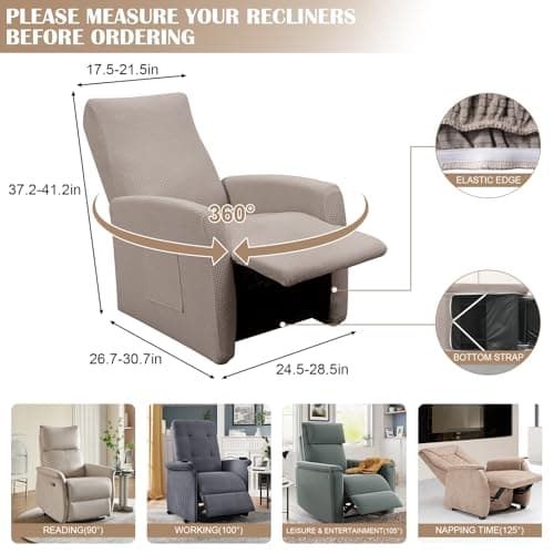 Jacquard Recliner Chair Cover, Taupe, Recliner Protector with Pocket