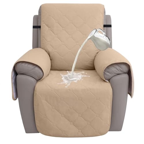 100% Waterproof Recliner Chair Covers, Non-Slip, Pet-Durable, with Pocket (Dark Grey) — Camel