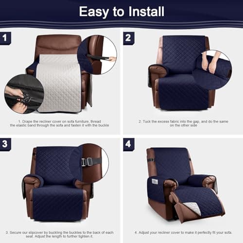KinCam 100% Waterproof Recliner Chair Cover, Dark Blue