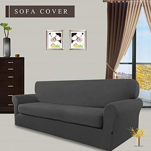 Easy-Going Microfiber Stretch Sofa Slipcover - Dark Gray with Elastic Bottom