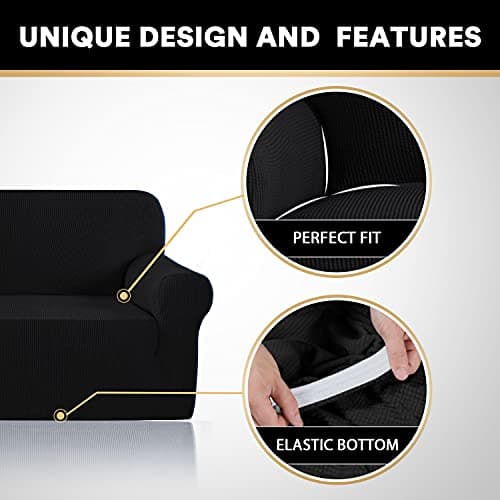 PrinceDeco Stretch Sofa Cover for 3 Cushion Couch (Sofa, Black)