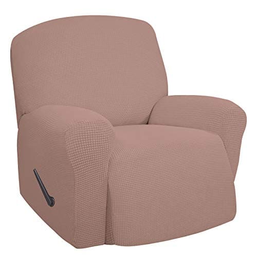 Oversized Recliner Stretch Sofa Slipcover, Dark Gray, Elastic Bottom — Pink