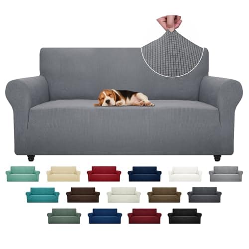 ZNSAYOTX Universal Sofa Cover for Living Room Dogs Pet Friendly Spandex Slipcover with Anti-Slip Foam Sticks (Light Grey