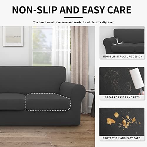 Dual Waterproof Loveseat Cover for Dogs and Kids, Dark Gray Stretch Couch Protector