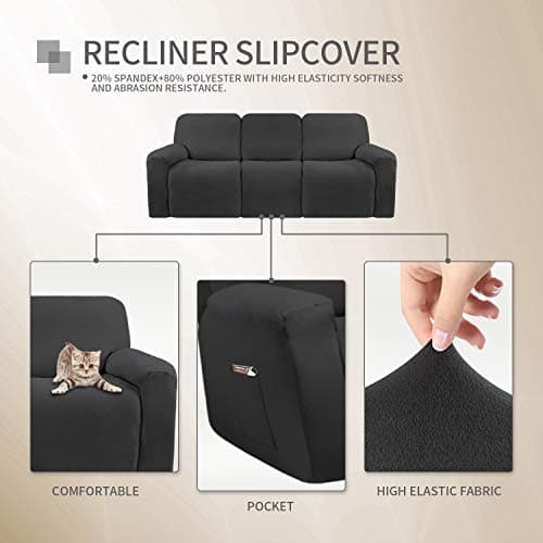 Dark Gray Microfiber Stretch Recliner Sofa Slipcover with Elastic Fit Protection