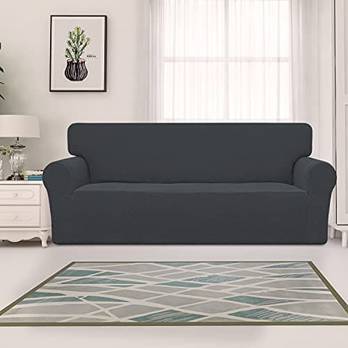Easy-Going Dark Gray Stretch Jacquard Sofa Cover, Washable & Anti-Slip Protection