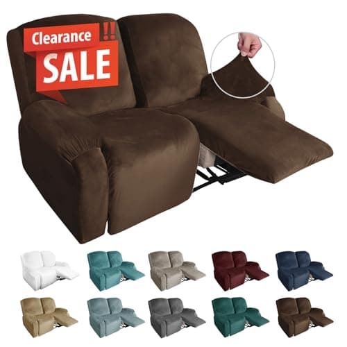 MAXIJIN Loveseat Recliner Stretch Velvet Slipcover, Dark Coffee