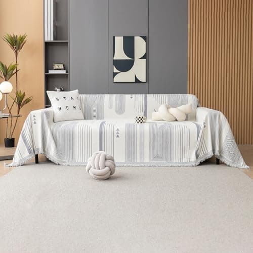 DREAMINGO Thickened Chenille Couch Cover, X-Large Brown, Multi-Use Dog and Cat Protector — B2# French Stripe Grey