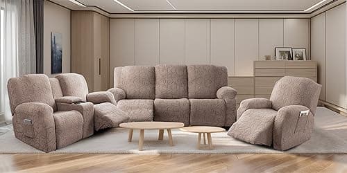 Soft Jacquard Stretch Recliner Sofa Slipcover 3-Cushion Sectional