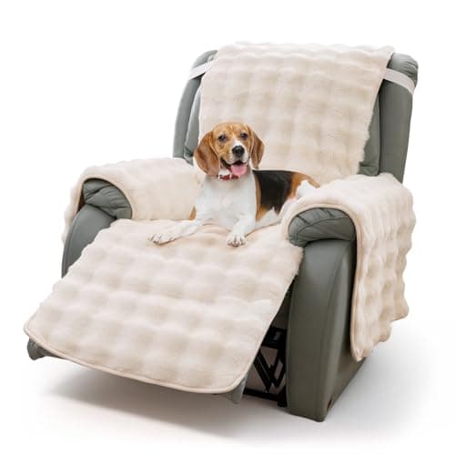 Thick Plush Rabbit Recliner Chair Cover, Non-Slip & Elastic Straps, Furniture Protector — Cream