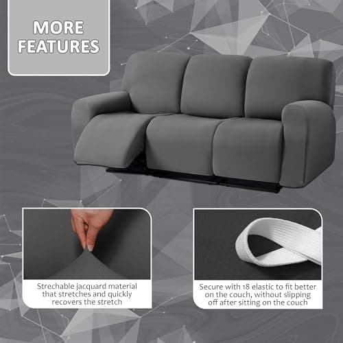 ULTICOR Jacquard Stretch Reclining Sofa Covers for 3-Cushion Couch (Dark Grey, 3 Seater)