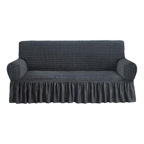 Country Style Dark Grey Sofa Slipcover for 3 Cushion Couch Durable Washable Fit Universal