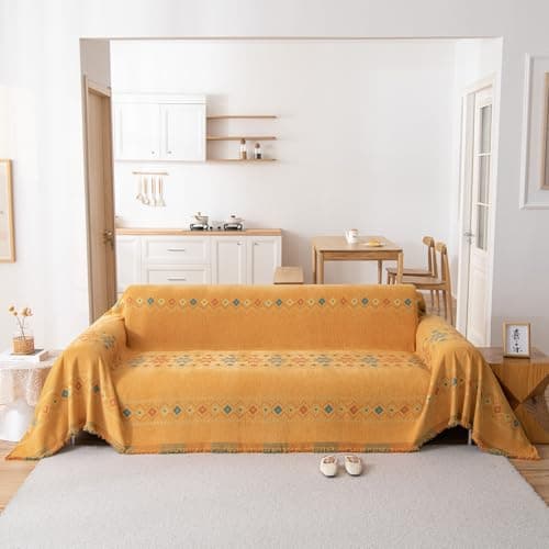 DREAMINGO Thickened Chenille Couch Cover, X-Large Brown, Multi-Use Dog and Cat Protector — A5# Boho Orange