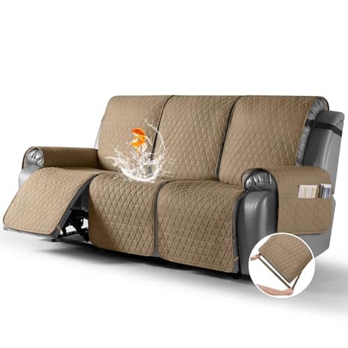 TAOCOCO 100% Waterproof Recliner Sofa Cover, Non-Slip Brown 3 Seater — Camel