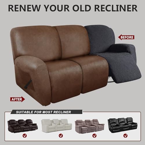 Molasofa Brown Leather Like 3 Seater Recliner Sofa Covers (8 Pieces)