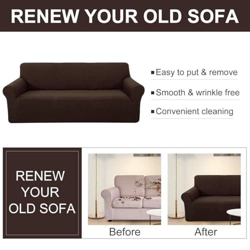 U-NICE HOME Stretch Couch Cover for 3 Cushion Sofa, Washable & Pet Friendly (Chocolate)