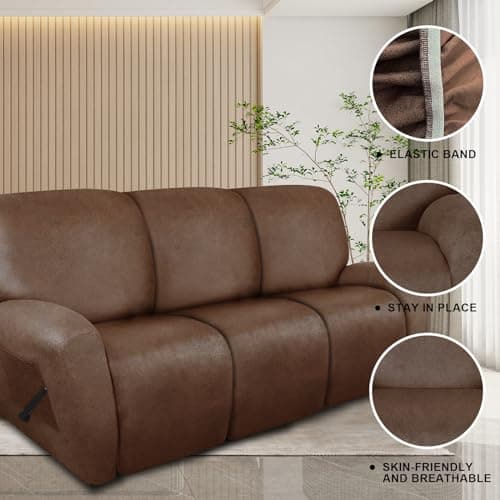 Molasofa Brown Leather Like 3 Seater Recliner Sofa Covers (8 Pieces)