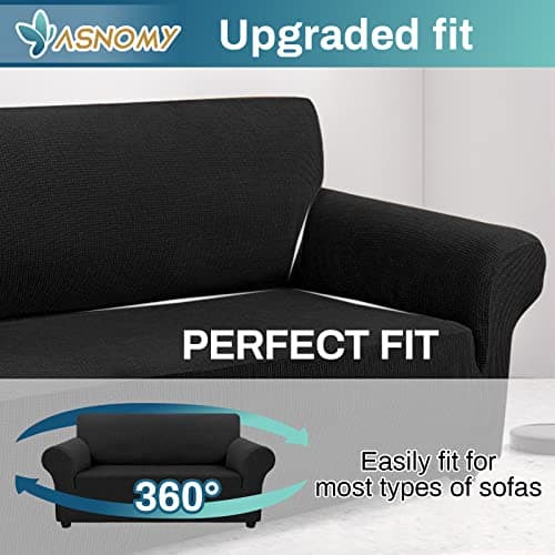 Asnomy Black Pet Protector Couch Covers for 2 Cushion Loveseat