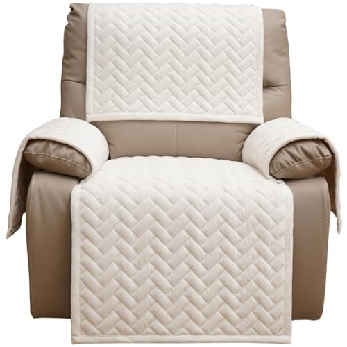 Light Brown Eismodra Recliner Chair Cover, Washable & Stays in Place — White
