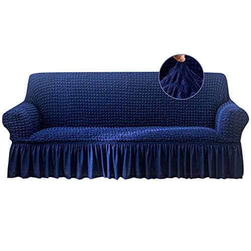 Jeloris Stretch Loveseat Slipcover, Durable Kids & Pet-Friendly Sofa Cover (Medium, Khaki) — Blue