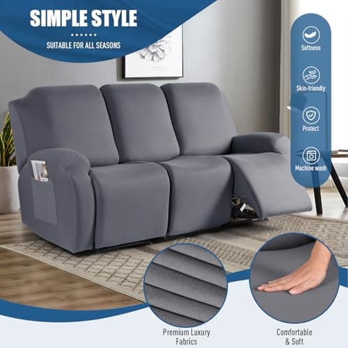 TAOCOCO 3 Seat Light Gray Stretch Slipcover for Reclining Sofa