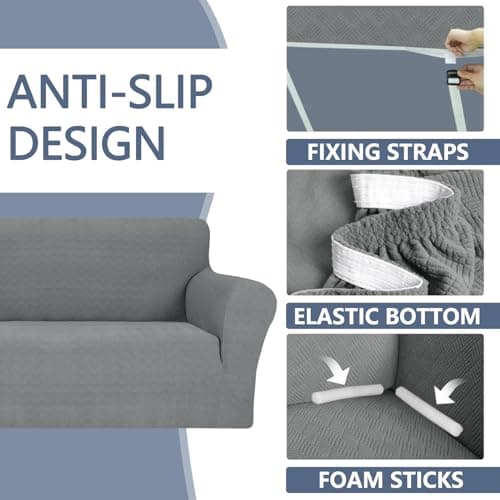 JIVINER Stretch Universal Couch Cover, Light Gray Rhomb, Large