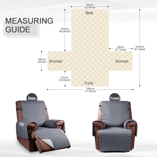 KinCam Waterproof Recliner Chair Cover, Dark Gray, Pet and Kids Protection