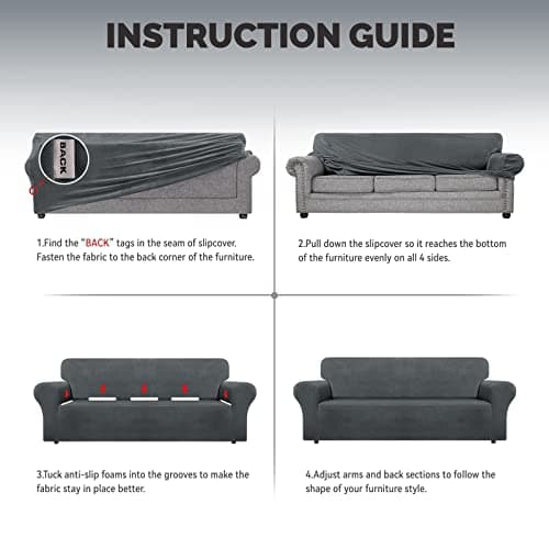 Velvet Couch Cover for 3 Cushion Sofas - Pet Protector with Non-Skid Foam