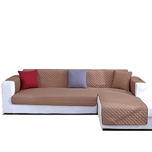 Medium Grey L Shape Chaise Couch Cover for Sectional Sofas — Coffee