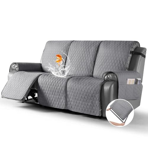 TAOCOCO 100% Waterproof Recliner Sofa Cover, Non-Slip Brown 3 Seater — Light Gray