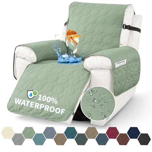 XINEAGE 100% Waterproof Recliner Chair Cover with Non-Slip Pockets (Coffee, 23.6") — Mint Green
