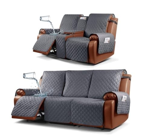 Ruaozz Recliner Loveseat Cover and Console + Recliner Sofa Cover Dark Grey