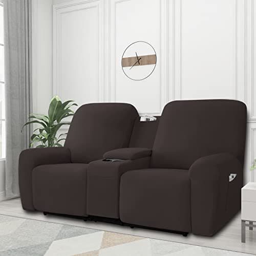 Chocolate Soft Fleece Recliner Loveseat Cover with Storage Chocolate