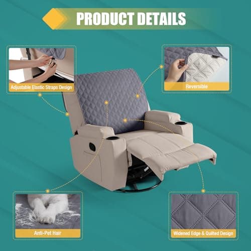 Ruaozz Waterproof Recliner Cover Set, Dark Grey