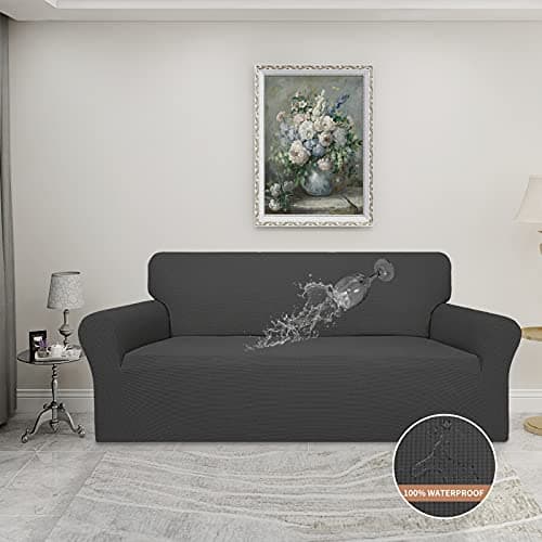 100% Waterproof Dual Stretch Couch Cover, Leakproof Kids & Pet Protector (Dark Gray)